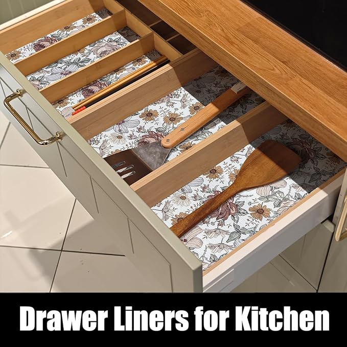 Floral Drawer Shelf Liners, Non Adhesive and Strong Non-Slip Cabinet Drawer - Image 4