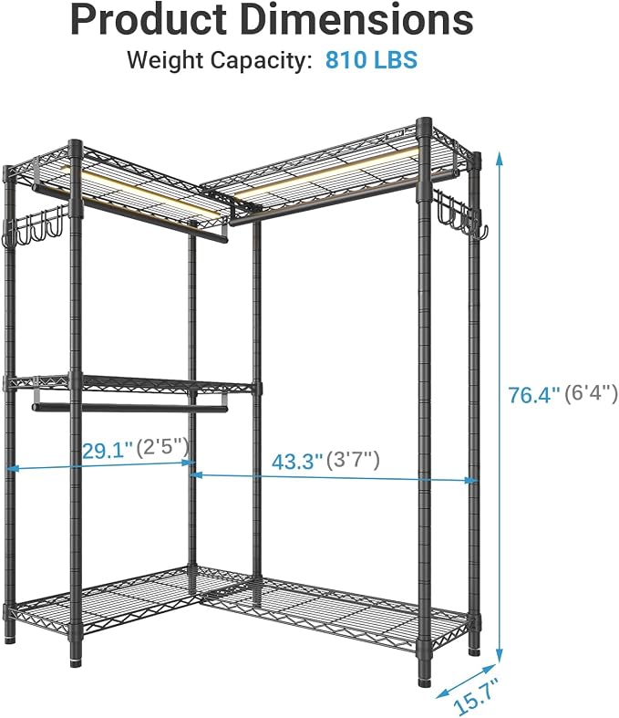 VIPEK L4L Portable Closet with Dimmable LED Lights, L Shaped Clothes Rack - Image 6