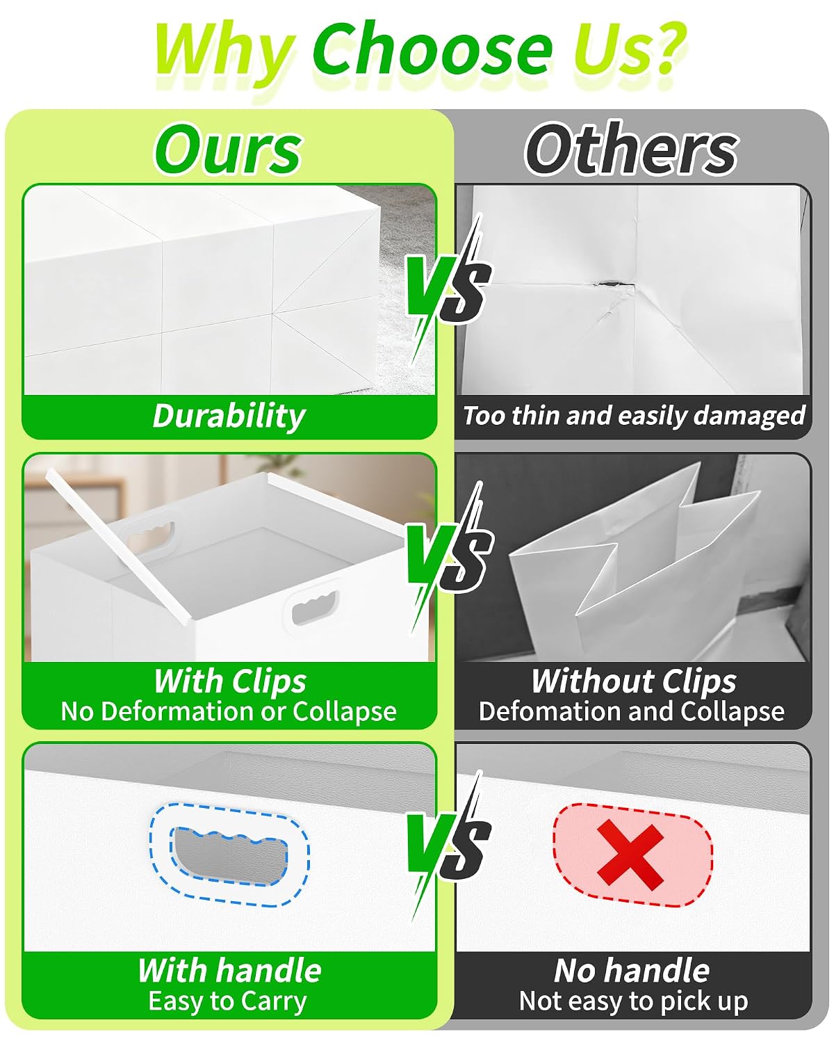 Kaiferty 13 Gallon Disposable Trash Cans for Parties, 2 Pack Extra Large Collapsible Pop Up Trash Can with Handles, Portable Cardboard Garbage Can & Recycling Bin for Party Kitchen Camping, White