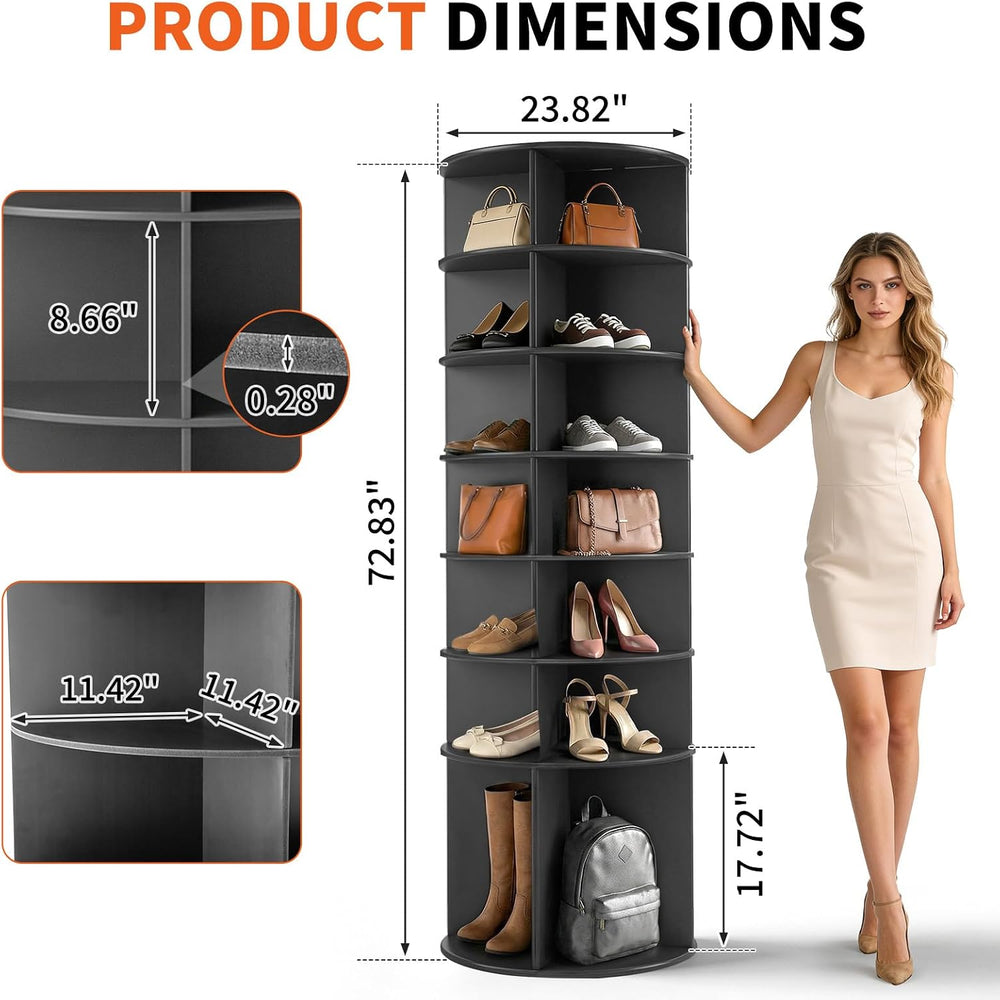 VINGLI Black Rotating Shoe Rack Tower, 7 Tier 360° Shoe Storage for Closet, 7...
