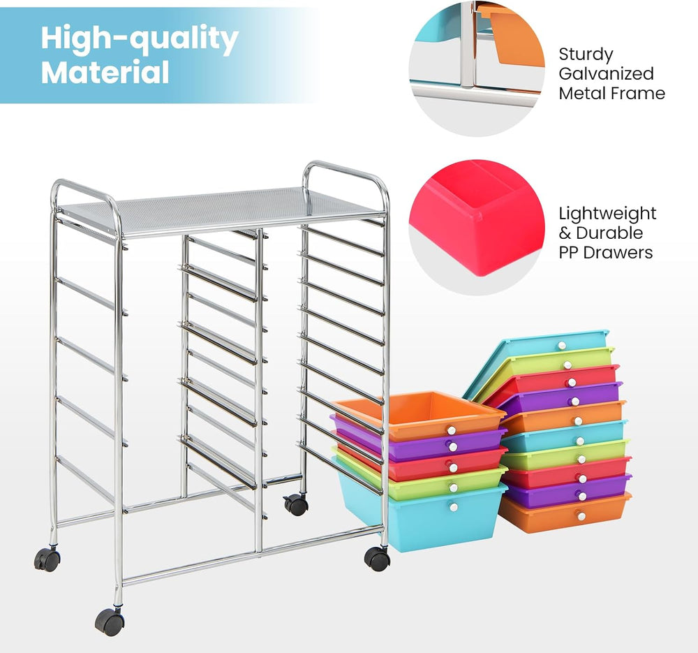Giantex 15-Drawer Organizer Cart Office School Storage Cart Rolling Drawer Ca...