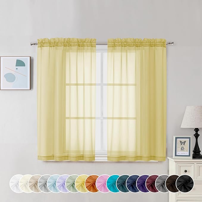 Chyhomenyc Yellow Sheer Curtains 45 Inch Long 2 Panels, Light Filtering Rod by Chyhomenyc