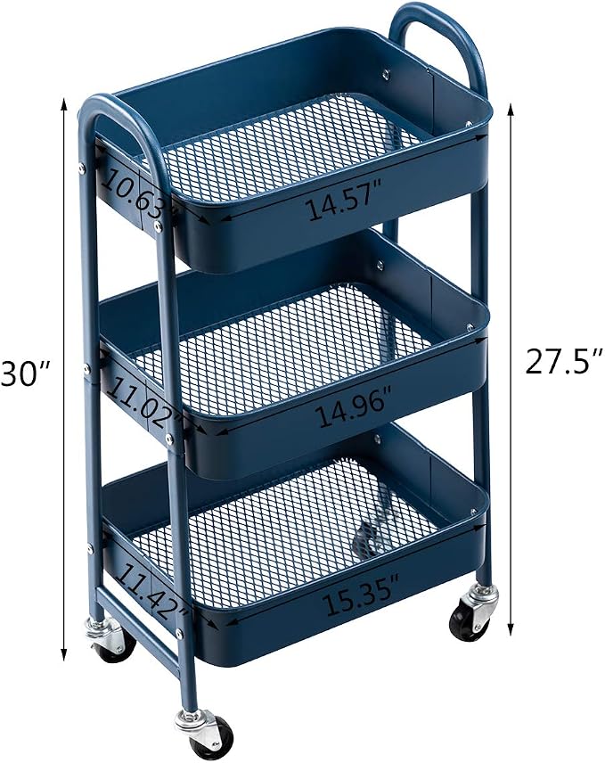 AGTEK Makeup Cart, Movable Rolling Organizer Cart, 3 Tier Metal Utility Cart - Image 3