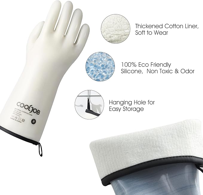 COOLJOB Heat Resistant Oven Gloves, Waterproof Liquid Silicone BBQ Grilling - Image 2