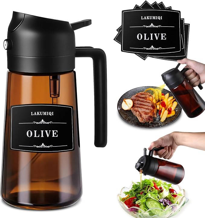 2-in-1 Glass Oil Dispenser & Sprayer - 16oz/470ml Leakproof Olive Oil Sprayer by LAKUMIQI