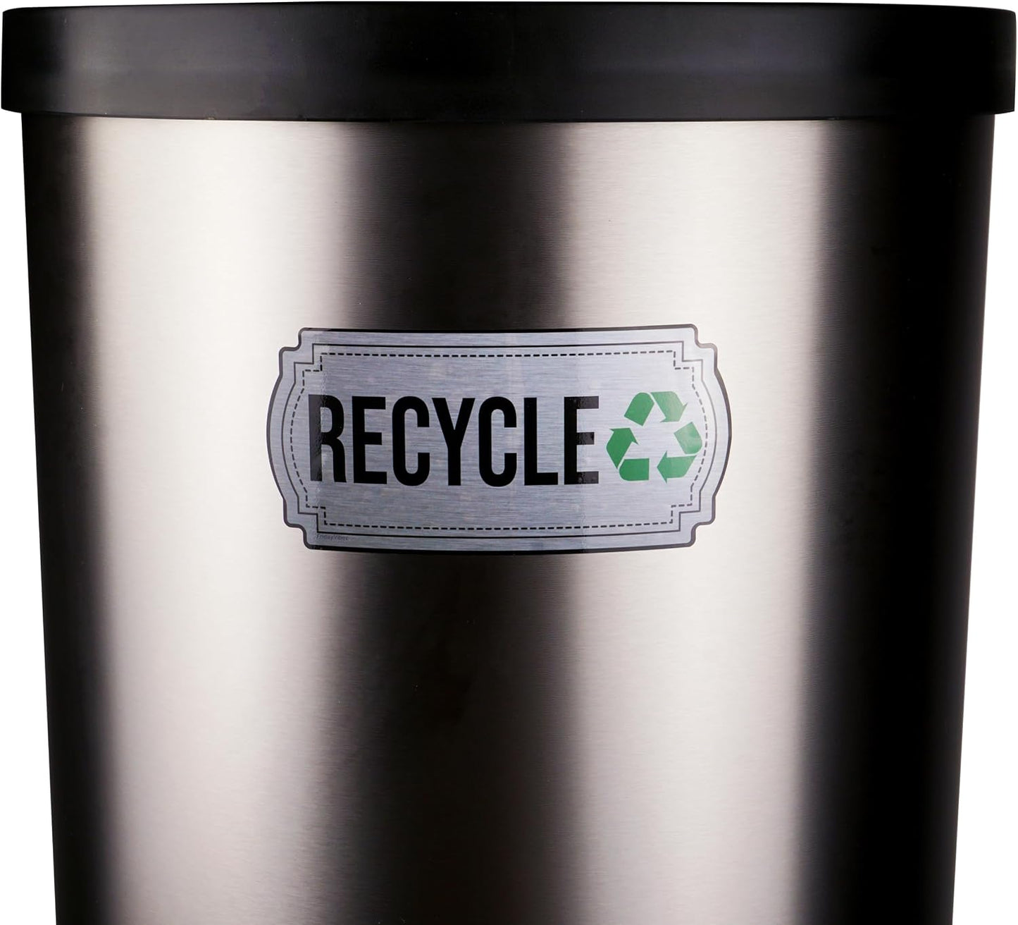 Recycle and Trash Stickers for Trash Cans - Stainless Steel Style Vinyl Recycling Bin Labels - 2 Pack - 6.5" by 3" Decals Logo - Waste Signs for Home Kitchen or Office Bins Indoor/Outdoor Use