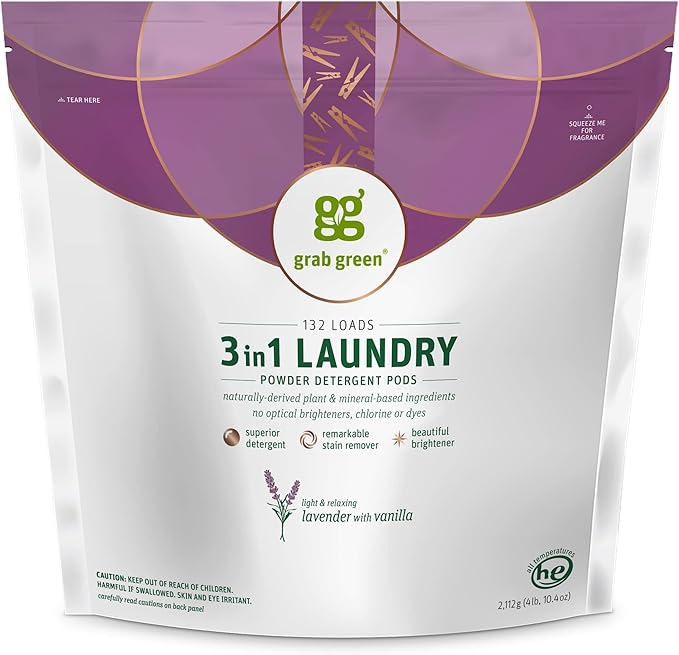 Grab Green 3-in-1 Laundry Detergent Pods, Lavender Vanilla Scent, Plant and by GrabGreen