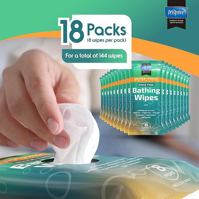 Inspire Ultra Thick Rinse Free Body Wipes, Bathing Wipes, Rinse Free Wet Wipes - Image 5