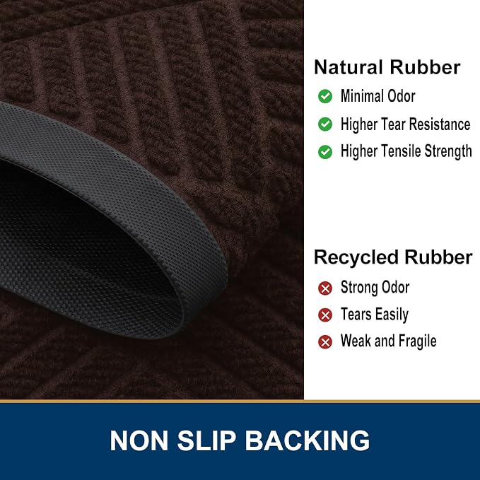 Smiry Front Door Mat Outside Entrance, Heavy Duty Outdoor Indoor Natural Rubber - Image 5