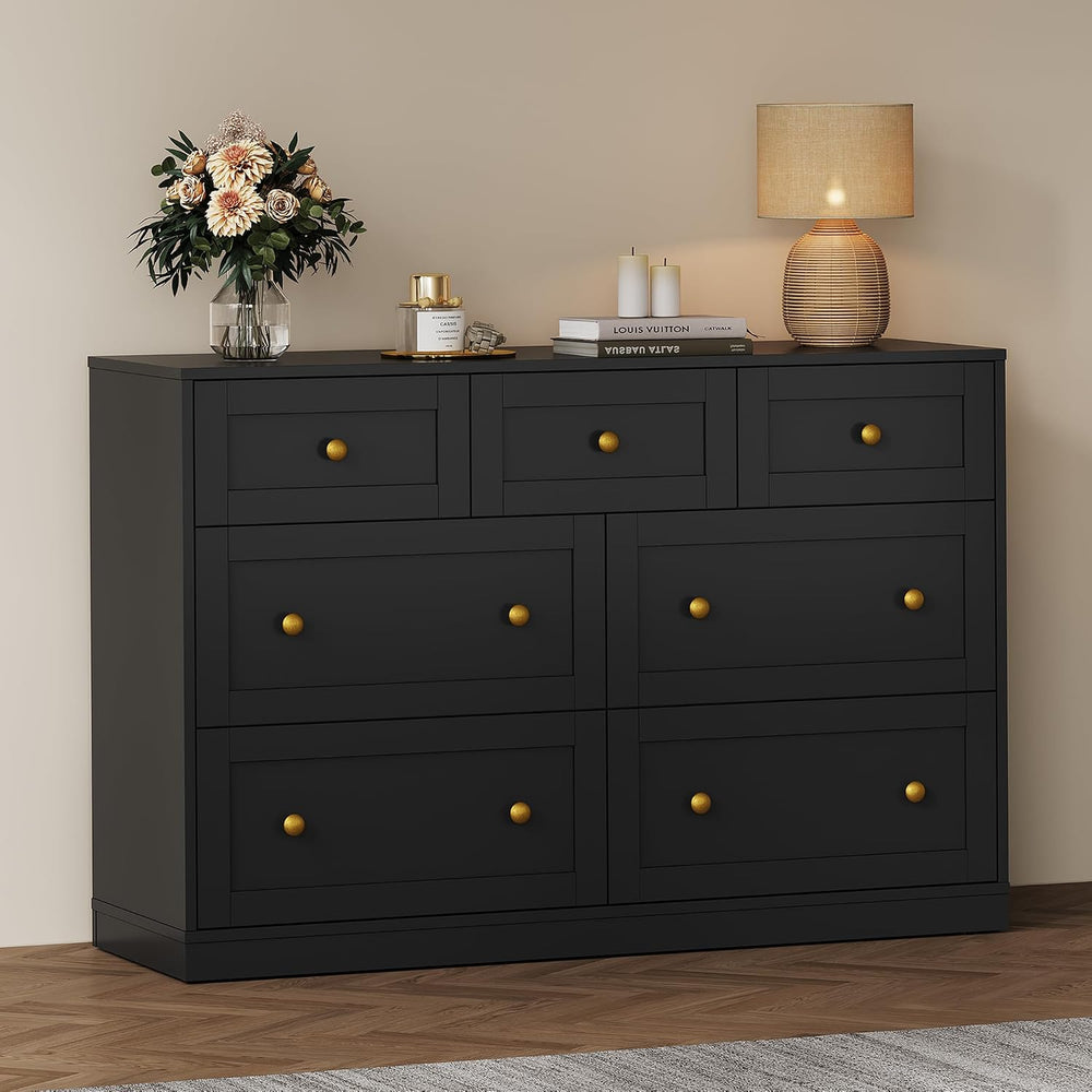 RoyalCraft 7 Drawer Dresser, Black Dresser for Bedroom, Wood Chest of Drawers...