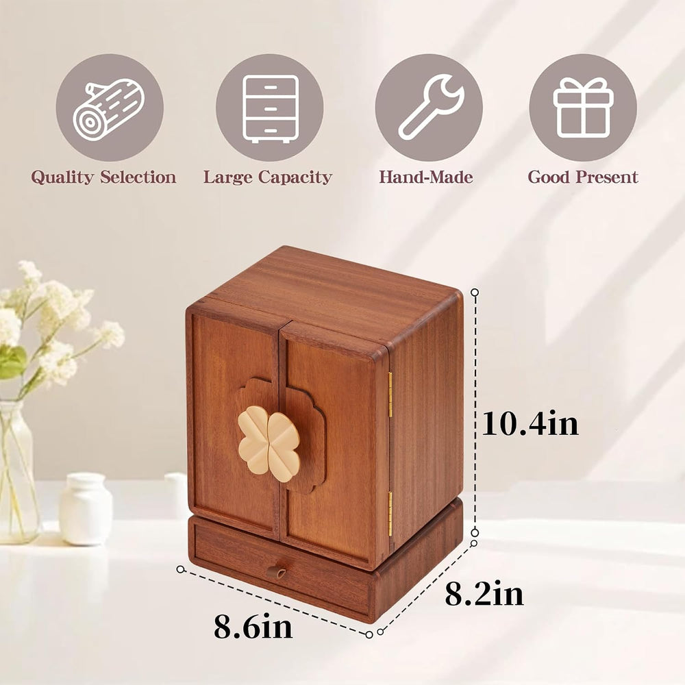 Wooden Jewelry Box for Women Girls, Large Walnut Wood Organizer
