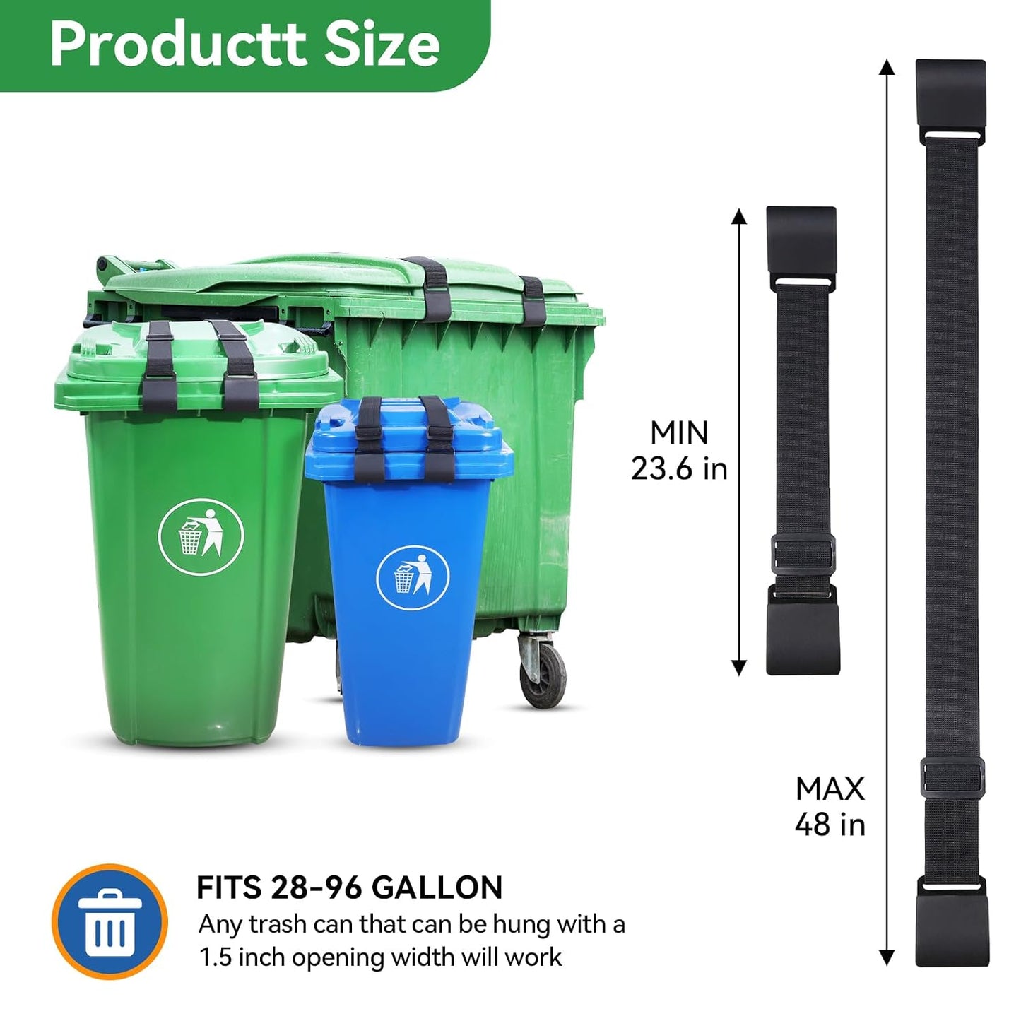 2PCS Trash Can Locks for Animals，Bear Proof Trash Can Locks with Durable Metal Claws, Adjustable Strap Fit for Most Outdoor Garbage Cans (28-96 Gallon)