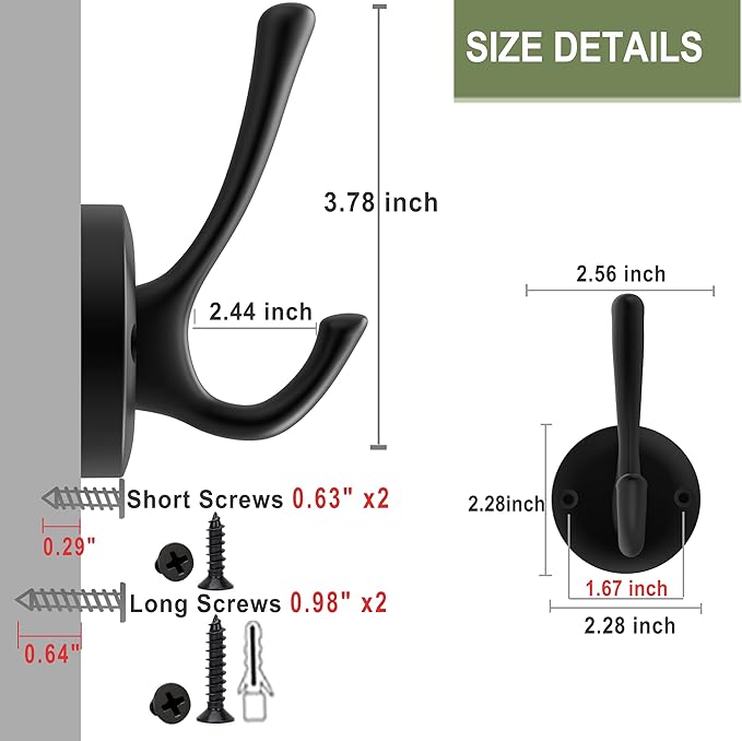 Black Wall Hooks Towel Hooks, 3 Pack Coat Hooks Robe Hook Heavy Duty Metal - Image 6