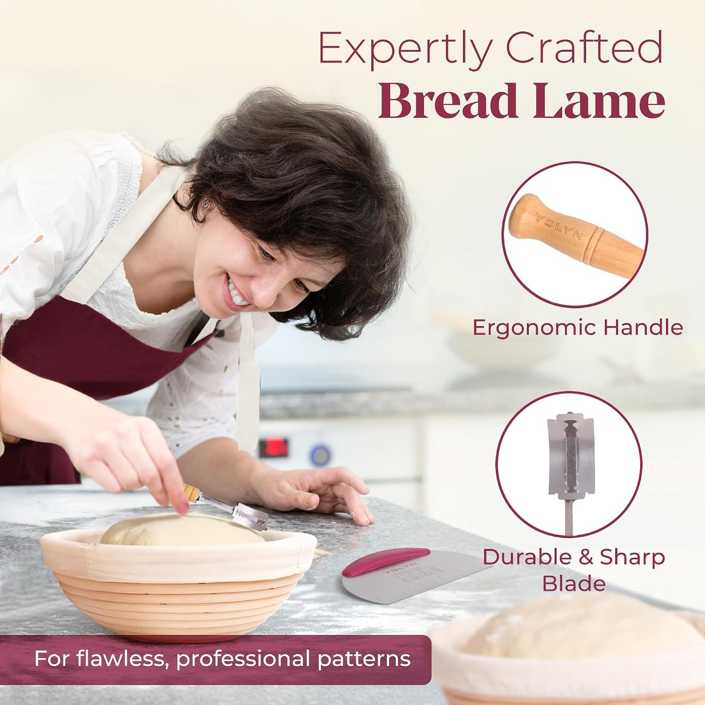 Sourdough Bread Baking Supplies with 2 Banneton Bread Proofing Basket Sizes - 16 Piece Sourdough Starter Kit Including Dough Whisk, Scraper, Lame, Apron for Artisan Bread Making