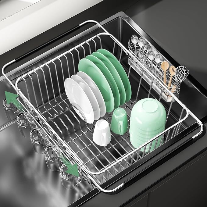 Dish Drying Rack in Sink, Extendable Stainless Steel Dish Drainers by Fanbsy