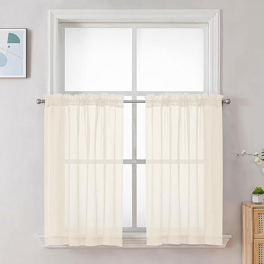 Chyhomenyc Cream Sheer Curtains 36 inch Length 2 Panels Set, Light Filtering by Chyhomenyc