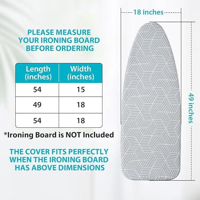 Wide Ironing Board Cover with Padding 18 x 49 inch Heat Reflective with Hook - Image 7