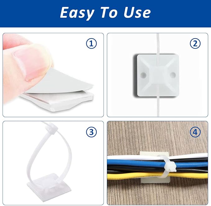 Strong Back-Glue Self Adhesive Cable Zip Tie Mounts Kit - Image 6
