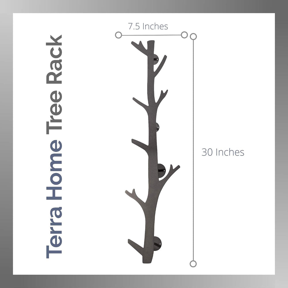 TERRA HOME Tree Branch Coat & Hat Rack Wall Mount with 8 Vertical Hooks f...