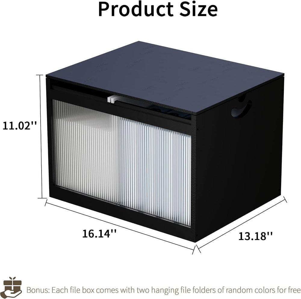 Bamboo Hanging File Organizer, Desktop File Box with Lids, 2 Pack, Black