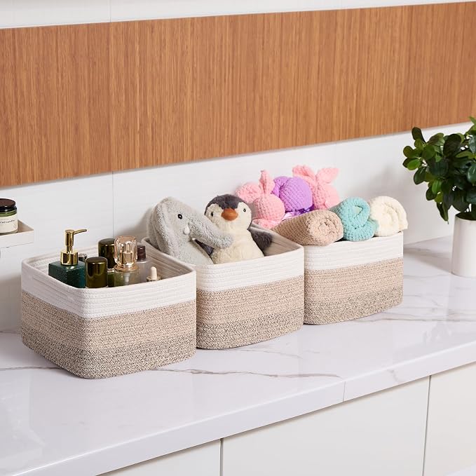 Small Organizing Baskets for Cubes Shelf, 9.7x9.7x7.1 Inch Rope Woven Storage - Image 6