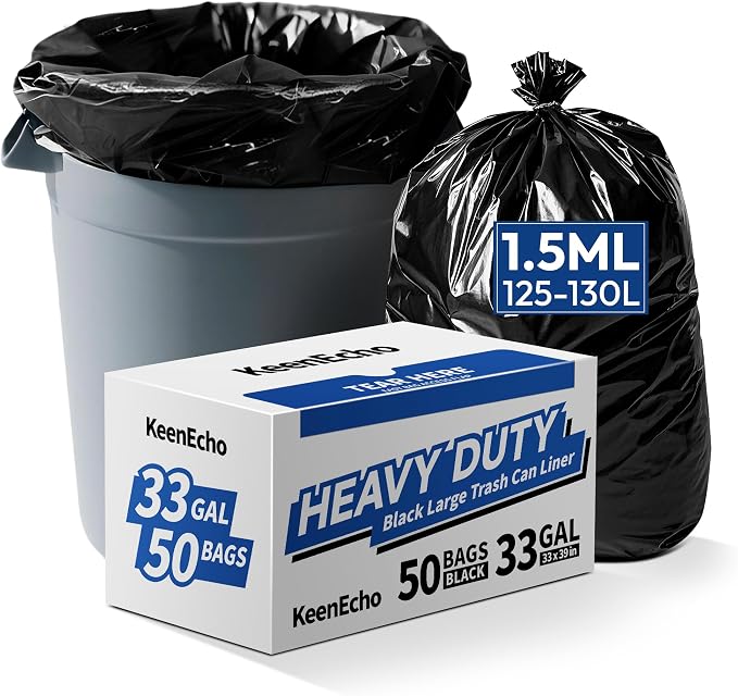 Heavy Duty Contractor Trash Bags 30-33 Gallon 50 Count, 1.5 Mil Extra Thick by KeenEcho