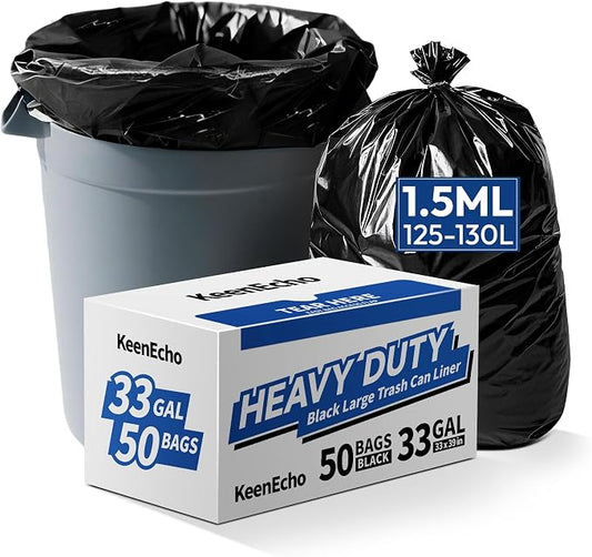 Heavy Duty Contractor Trash Bags 30-33 Gallon 50 Count, 1.5 Mil Extra Thick by KeenEcho