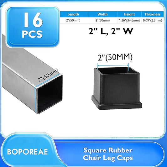 16 Pcs 2" x 2" Square Rubber Chair Leg Caps, PVC Table Leg Covers, Flexible & - Image 2