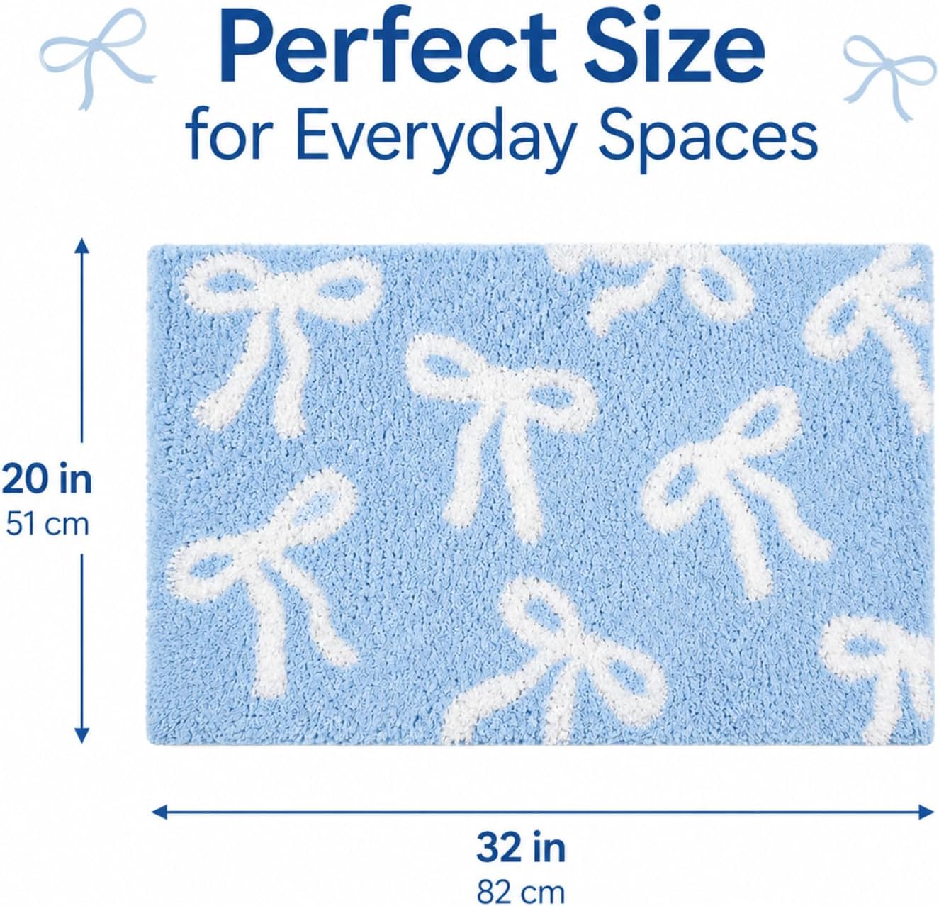 Tinideya Blue Bow Bathroom Rug 20 x 32 Inch Coquette Bath Mat Non Slip Absorbent Microfiber Floor Mat Machine Washable Cute Bow Rug for College Dorm Vanity Bedroom Bathroom Decor