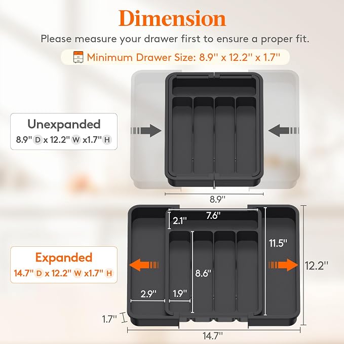 Lifewit Silverware Drawer Organizer, Expandable BPA Free Utensil Tray - Image 3