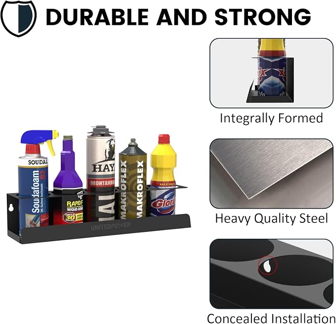UNITEDPOWER 5 Aerosol Spray Can Holder, Paint Bottle Storage Rack, Steel Wall - Image 4