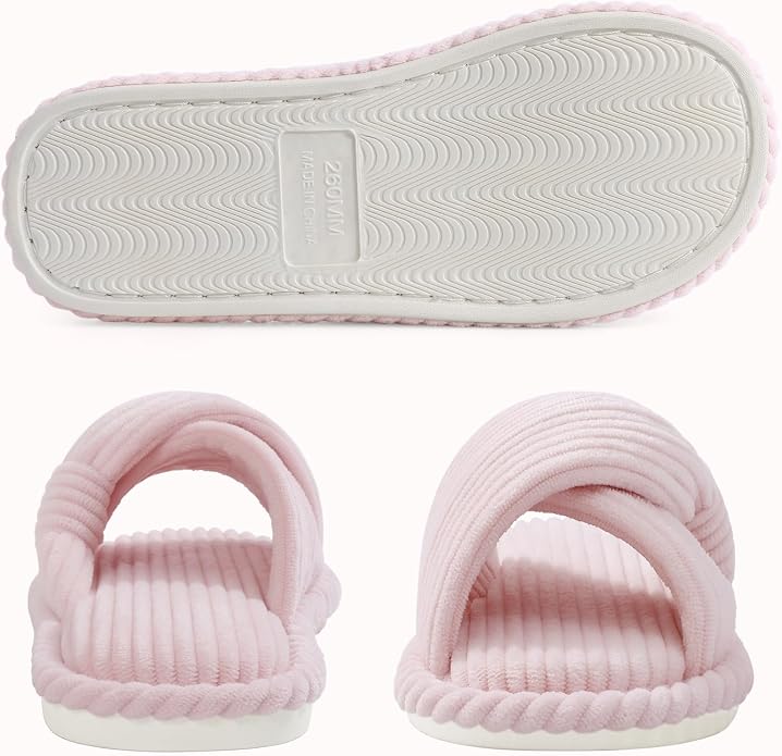 Evshine Summer House Slippers for Women Corduroy Cross Bow Indoor Slippers Open - Image 5