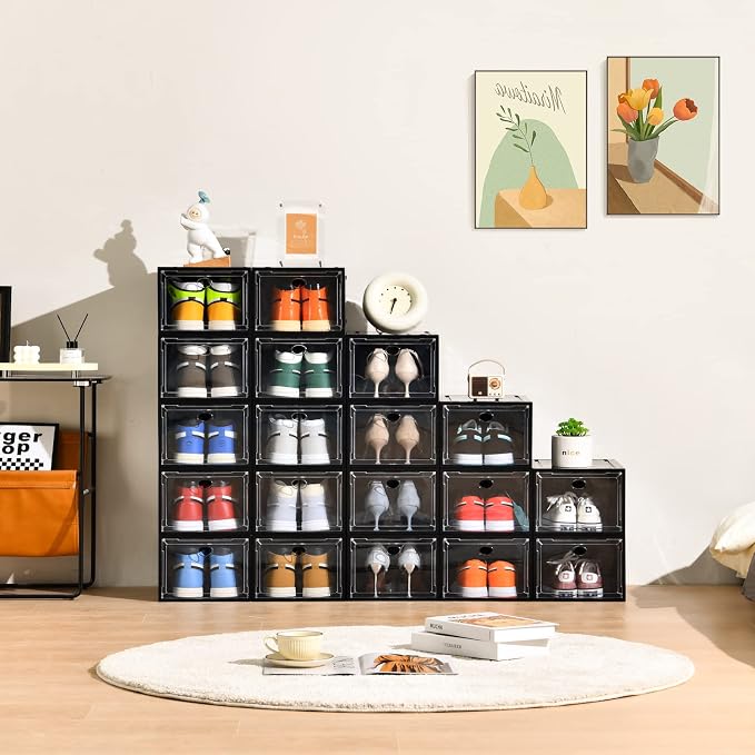 12 Pack Shoe Boxes Stackable, Upgraded Sturdy Shoe Storage Boxes - Image 2