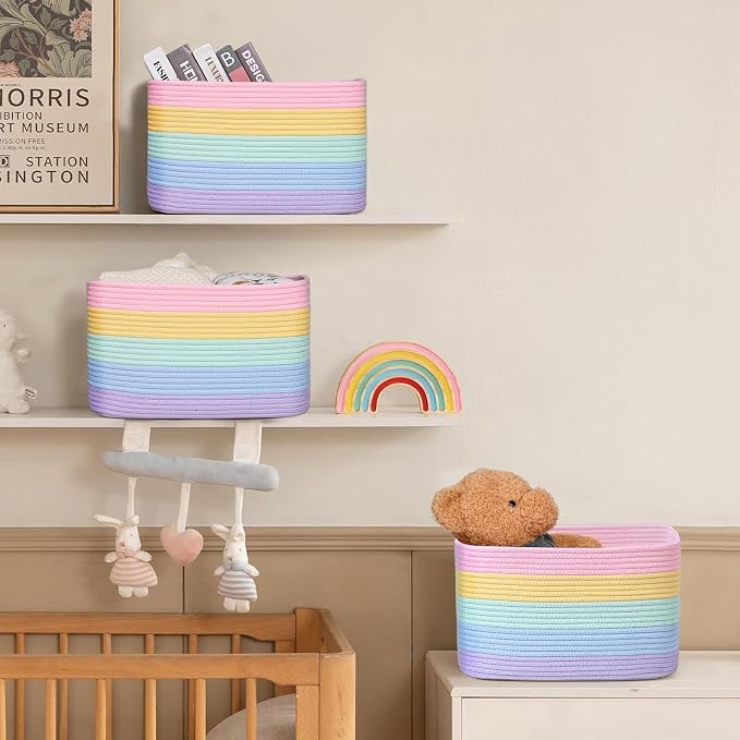 Shelf Baskets for Organizing, Woven Storage Basket for Shelves，Cotton Rope - Image 2