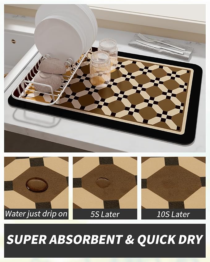 AMOAMI Coffee Mat Hide Stain Rubber Backed Absorbent Dish Drying Mat - Image 3