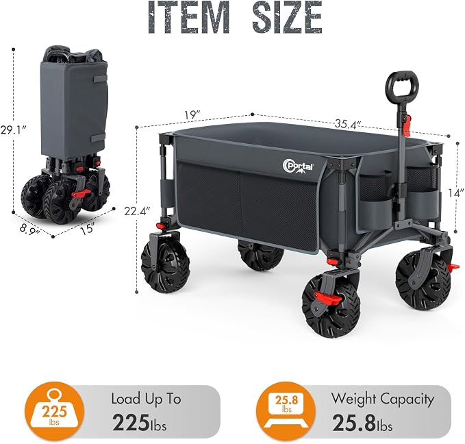 PORTAL Collapsible Wagon with Brakes, Heavy Duty Utility Cart with All-Terrain - Image 6