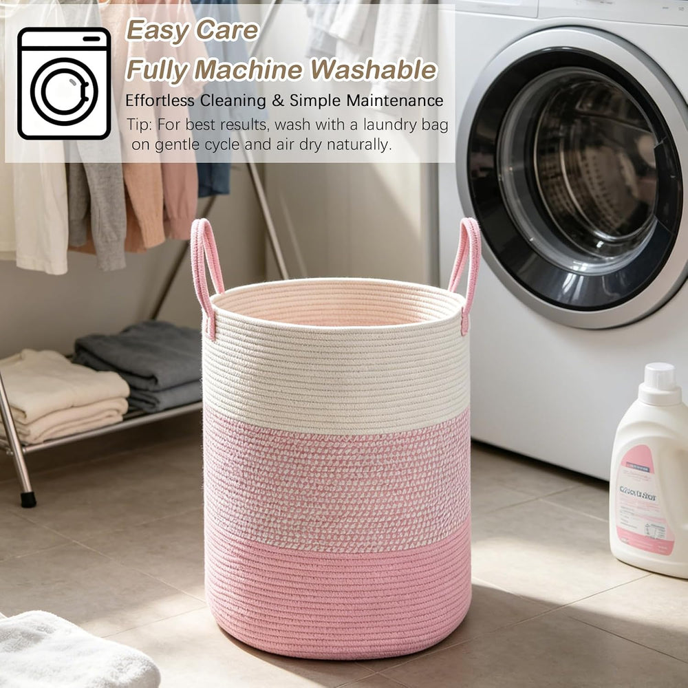 105L Pink Extra Large Laundry Basket, Clothes Hamper with Handles