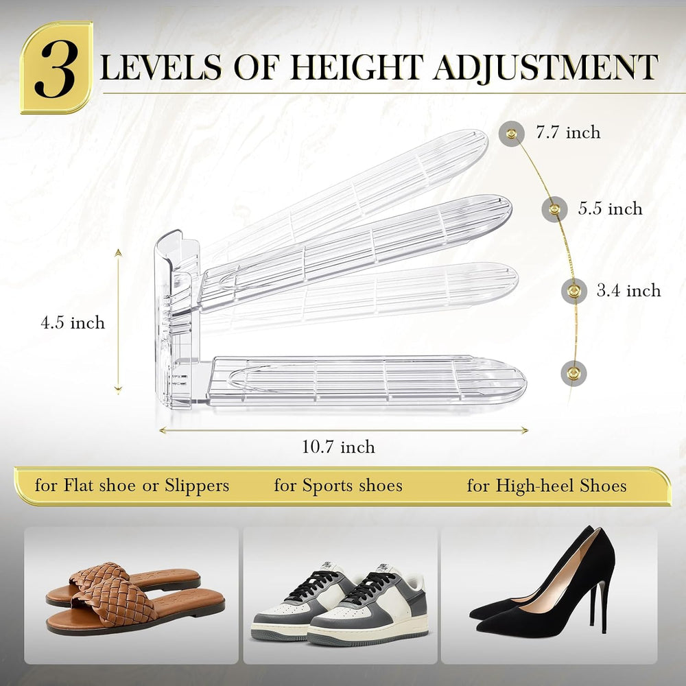 Shoe Slots Organizer 20 Pack - Shoe Stackers, 3 Levels Adjustable, Space Save...