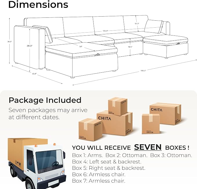 CHITA Oversized Modular Sectional Fabric Sofa Set, Extra Large U Shaped Couch - Image 2