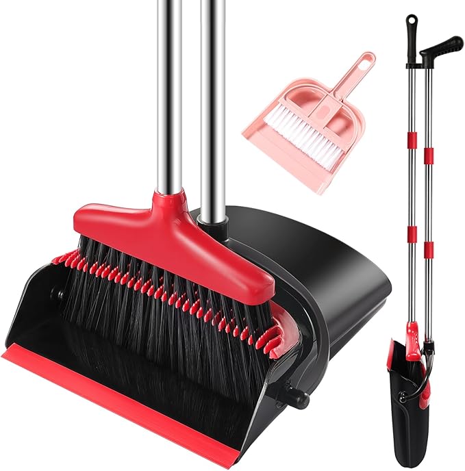 Broom and Dustpan Set with Long Handle – Upright Standing Broom Combo with by Meijubolstrivetomakeyourlifeeasier