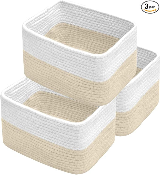 Hopegiver Woven Storage Baskets 11x8x7 Inch, 3 Pack Collapsible Cube Storage Bin by HOPEGIVER