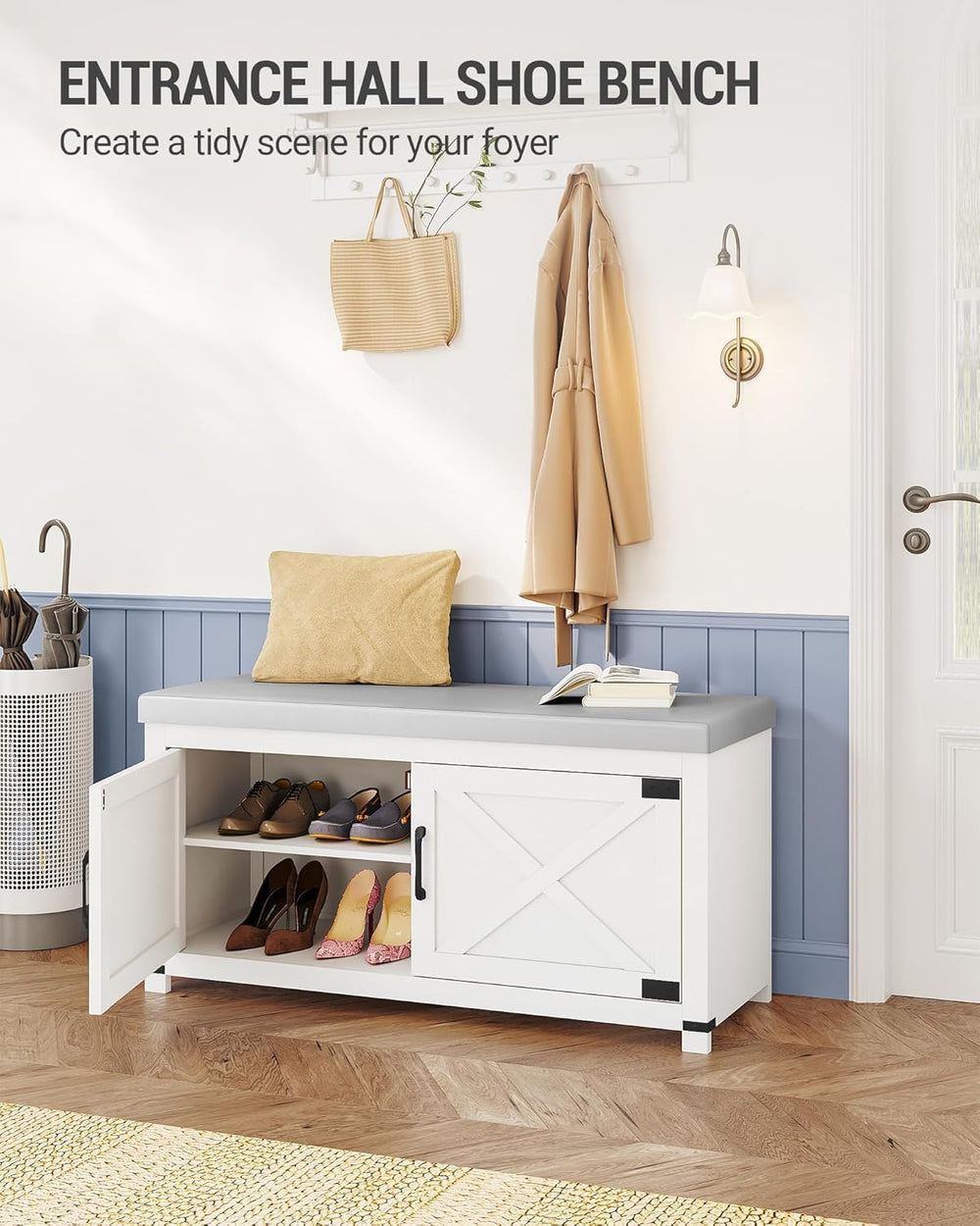 Hzuaneri 39.4" Shoe Storage Bench, with Soft Padded Seat Cushion & D...