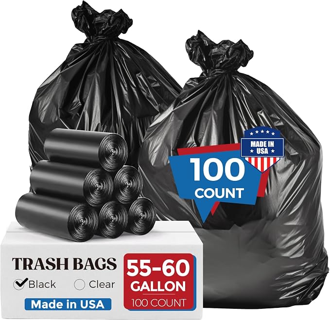 Fuxury 55-60 Gallon Heavy Duty Trash Bags, 23 Mic Thick, 38x58 in, Star-Seal by Fuxury