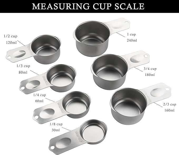 Stainless Steel Measuring Cups Set of 7 Stackable Heavy Duty Measuring Cups - Image 3