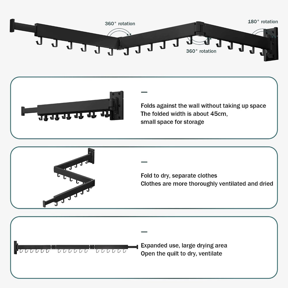 BOQORAD Drying Rack Clothing,Clothes Drying Rack Wall Mounted,Collapsible Han...