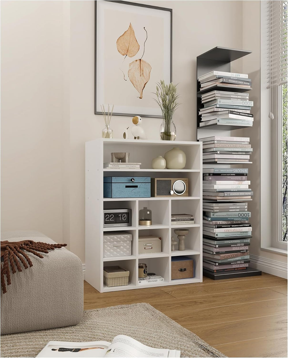 HAIOOU Shoe Cubby, 9-Cube Stackable Wood Shoe Rack Organizer 24 Inch, White