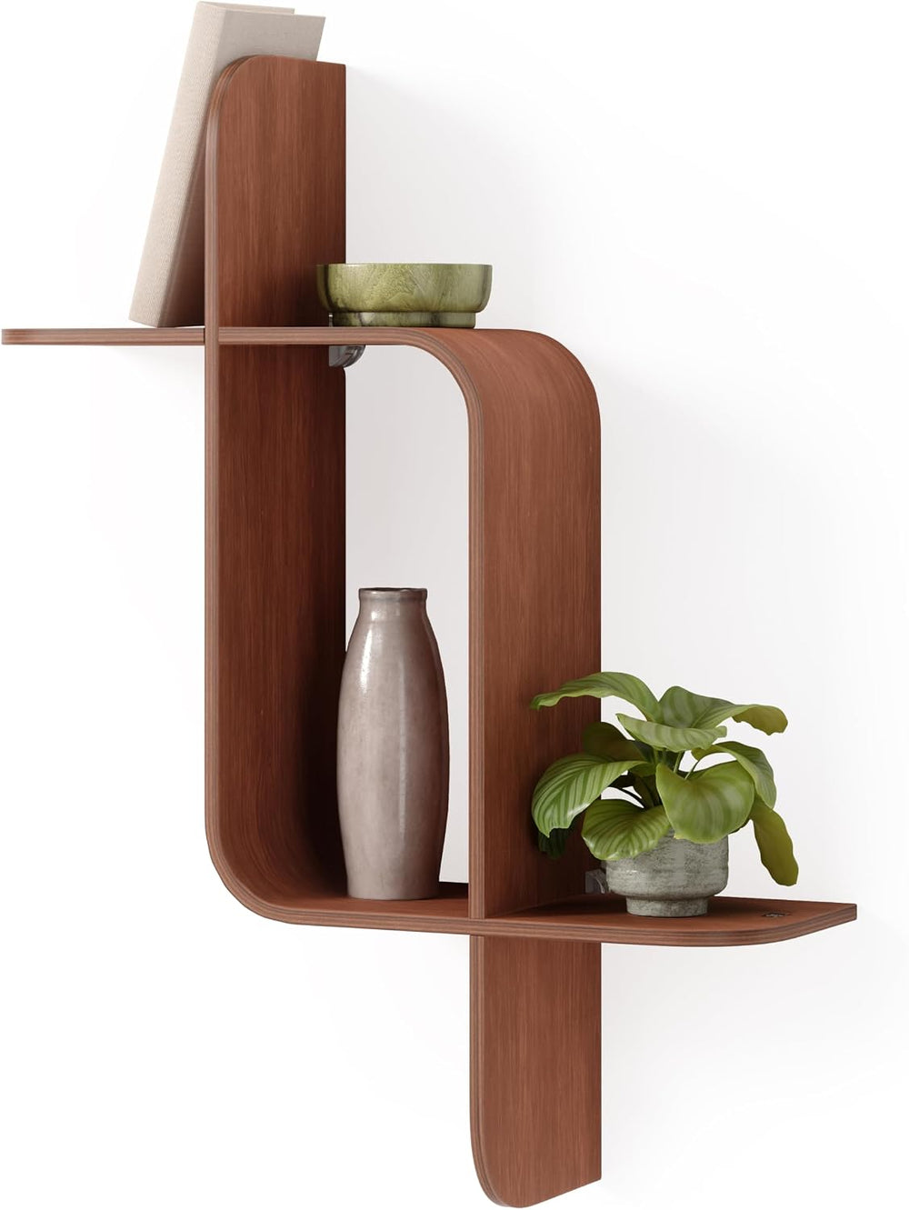 Umbra Montage Floating Wall Shelf, Wood Wall Mount Display Case, Walnut
