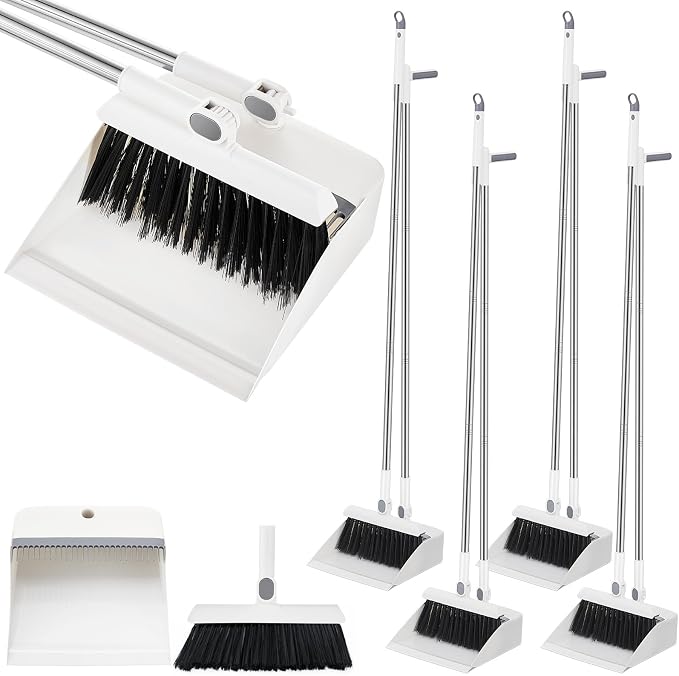 Suclain 4 Set 8 Pcs Broom and Dustpan Set 47 Inch Long Handle Brooms by Suclain