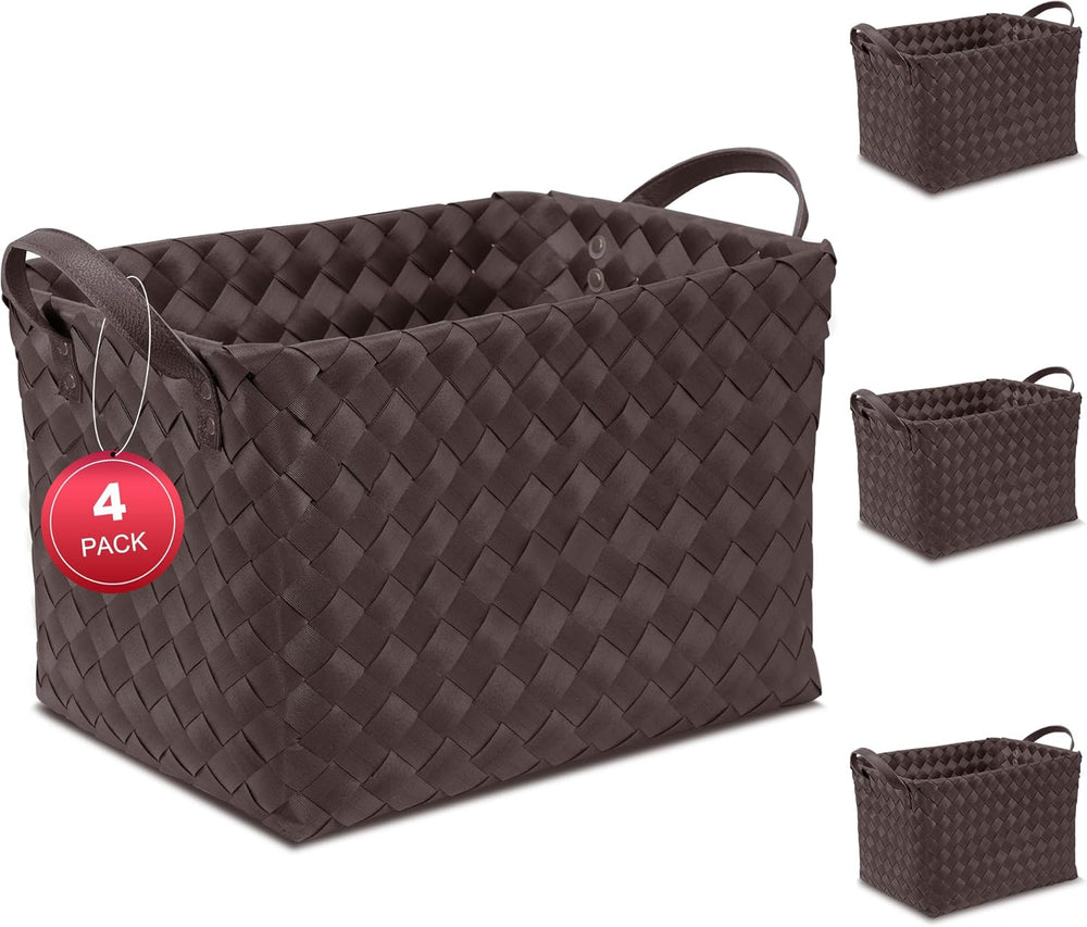 4-Pack Laundry Baskets,Wicker Storage Baskets for Shelves,Coffee