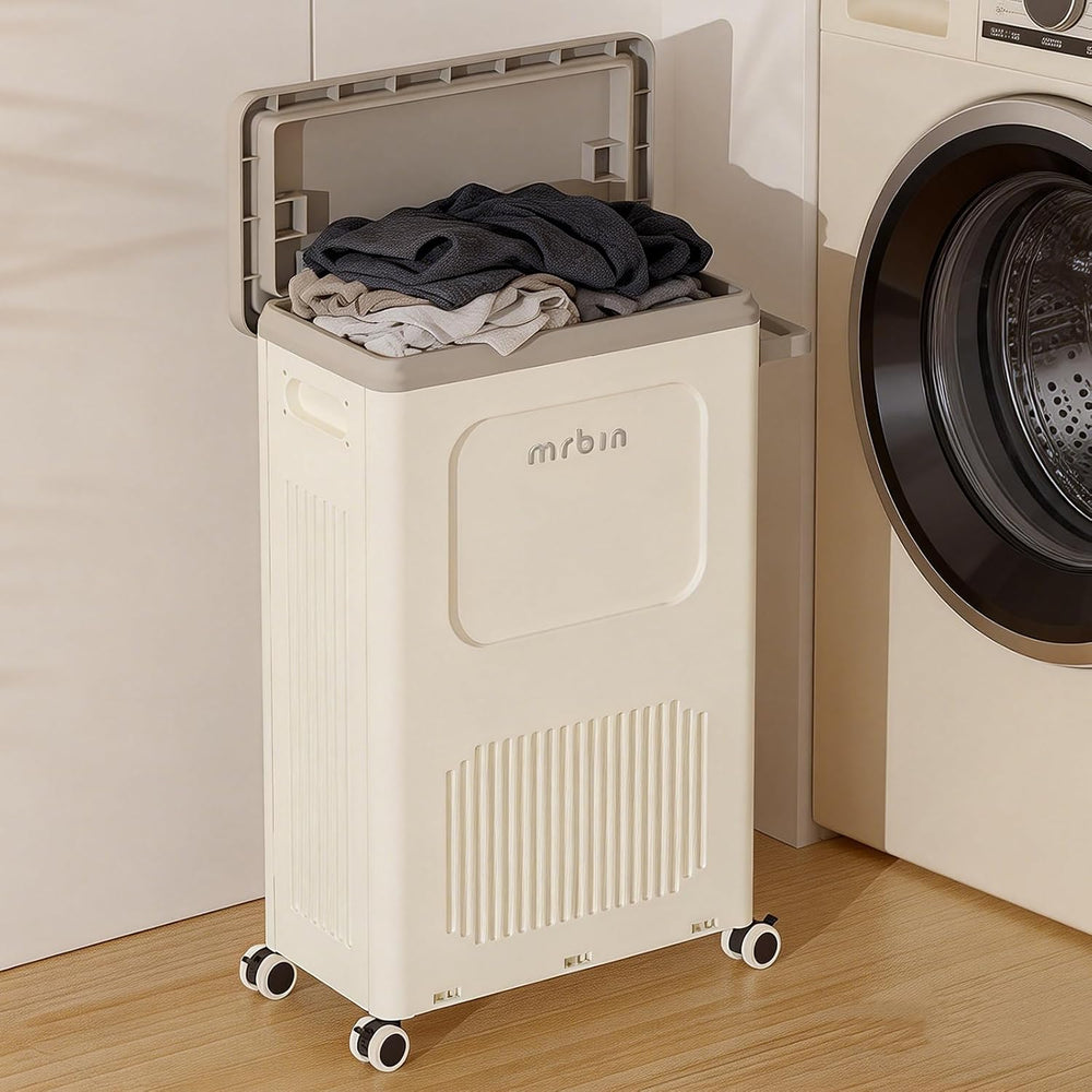 MRBIN Laundry Basket with Wheels, 50L/13Gal Rolling Plastic Laundry Basket Ha...